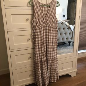 Max Studio Tan & White Check Sleeveless Sundress, Size XL